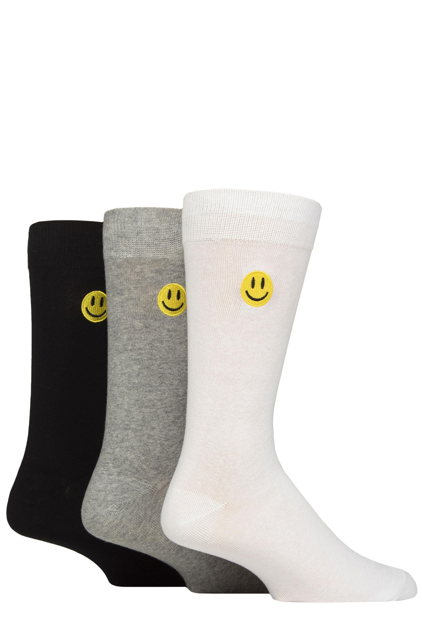 SockShop Wildfeet Mens Embroidered Socks Pack of 3 (UK, Numeric, 7, 11, Regular, Regular, Smiles)
