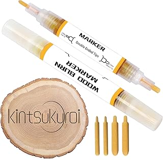 Kintsukuroi Wooden Burning Marker, 2PCS Scorch Pen for Wood Burn, Double Sided Art Wood Burn Paste Marker, Accurately & Easily Burn Designs on Wood & Crafts, Suitable for Beginners DIY Wood