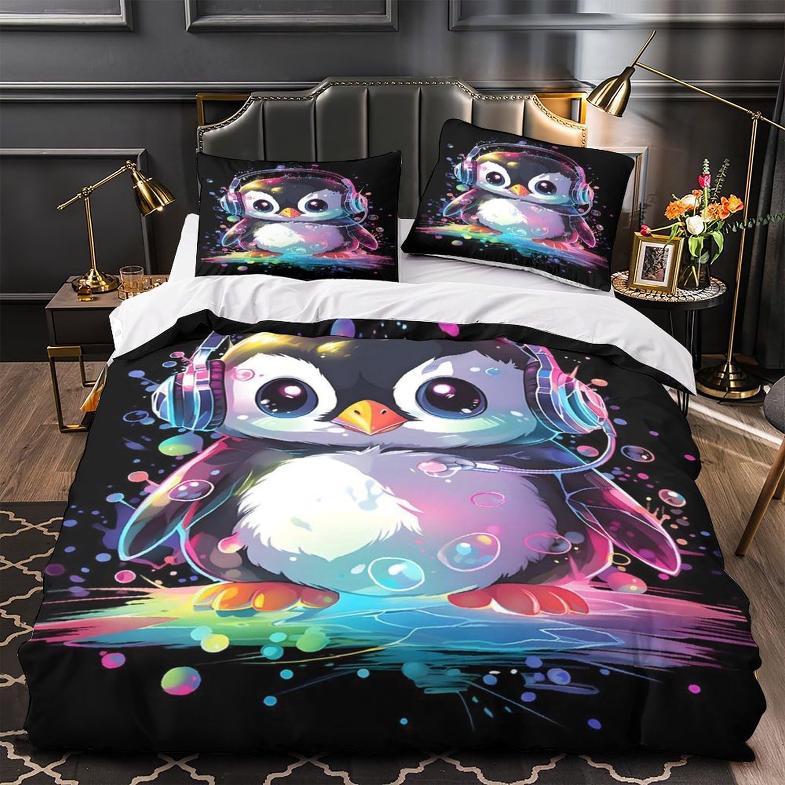 Parure de lit pingouin amoureux housse de couette ultra douce pour couple