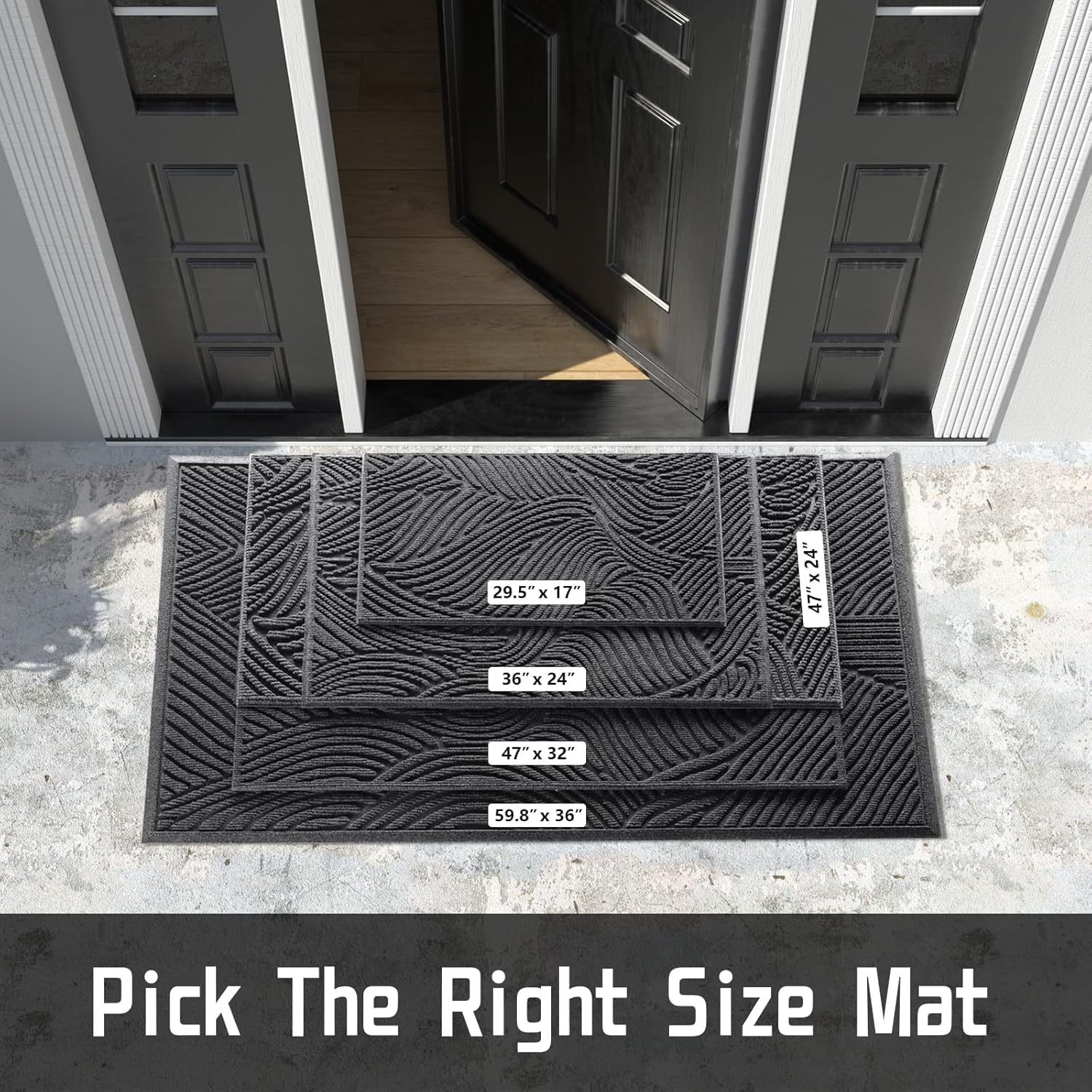 Yimobra Doormat Indoor Outdoor Entrance, Simple Stripes, All-Weather Waterproof & Non-Slip Mat for Front Door, Heavy Duty Polyester Welcome Mat for Garage, Patio-47x32?Dark Grey Dark Grey 47x32 Inch