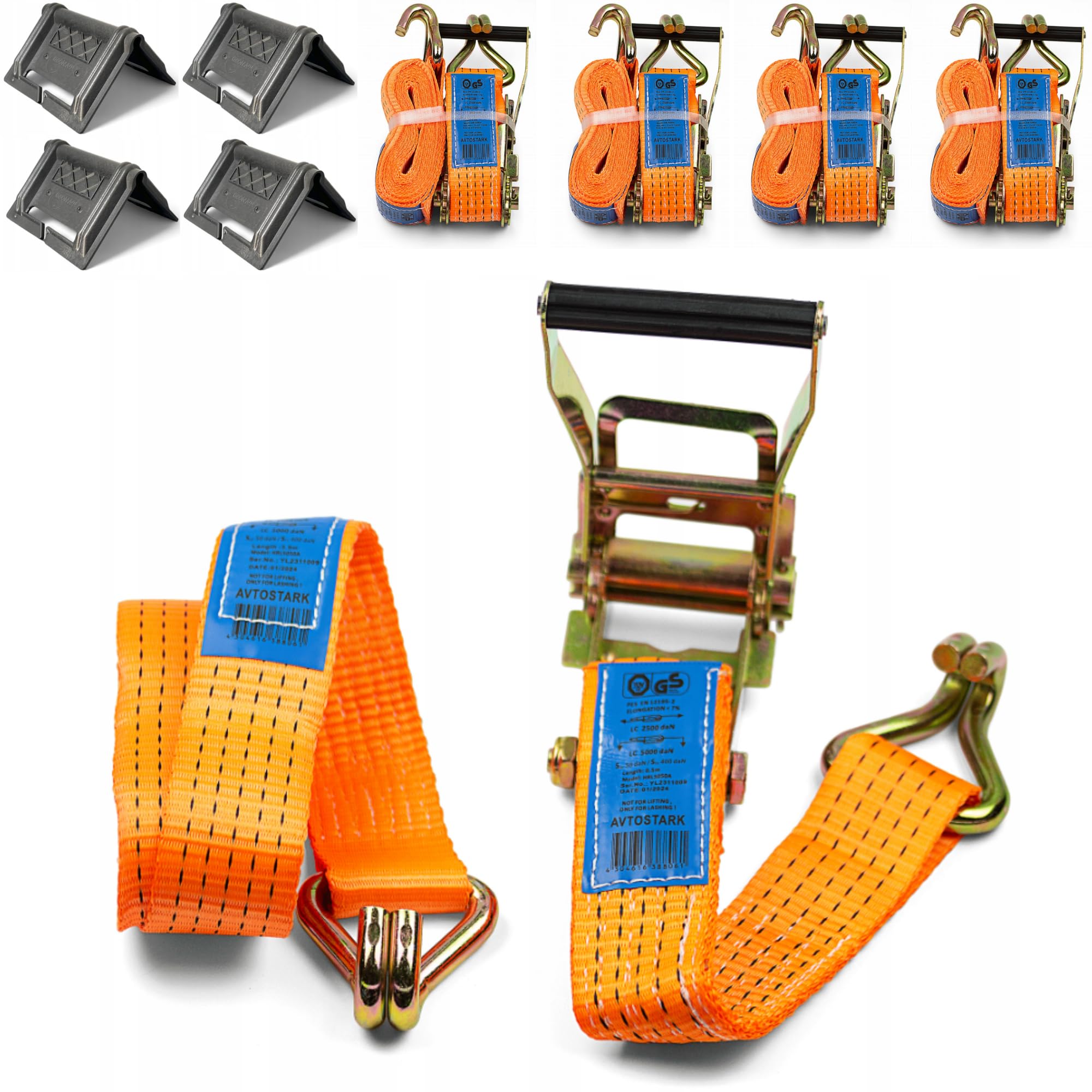 Spanngurte Set 4X 4 m x 50 mm – 5000 kg – mit Ratsche & Haken – inkl. 4 Kantenschützer – TÜV GS geprüft – Zurrgurte für Ladungssicherung, LKW, Anhänger & Transport