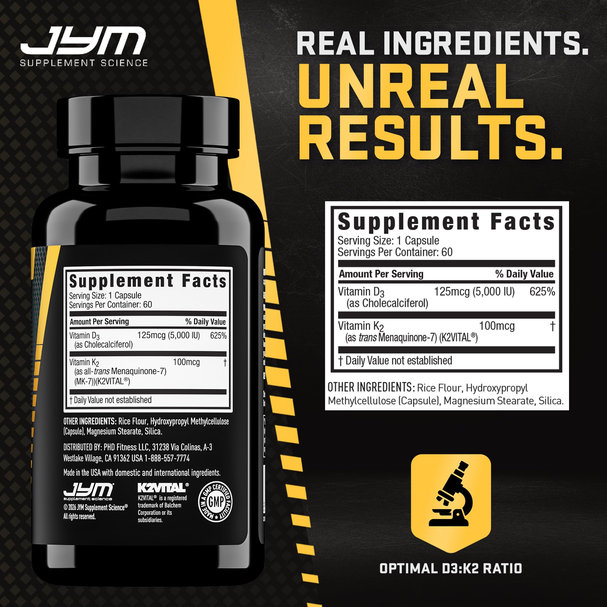 JYM D3 + K2 Supplement, 5000 IU Vitamin D3, 100 mcg K2 MK7-60 Veg Caps — Amazon image 4
