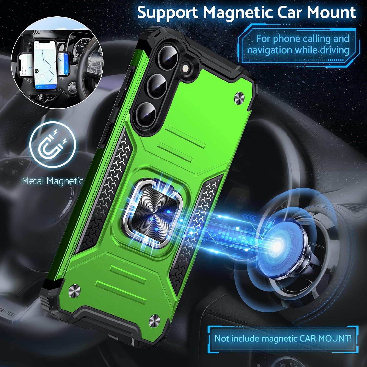 DASFOND Galaxy S23 Case, Military Grade Shockproof Protective Phone Case Cover with Enhanced Metal Ring Kickstand [Support Magnet Mount] Compatible with Samsung Galaxy S23, Grass Green image 3