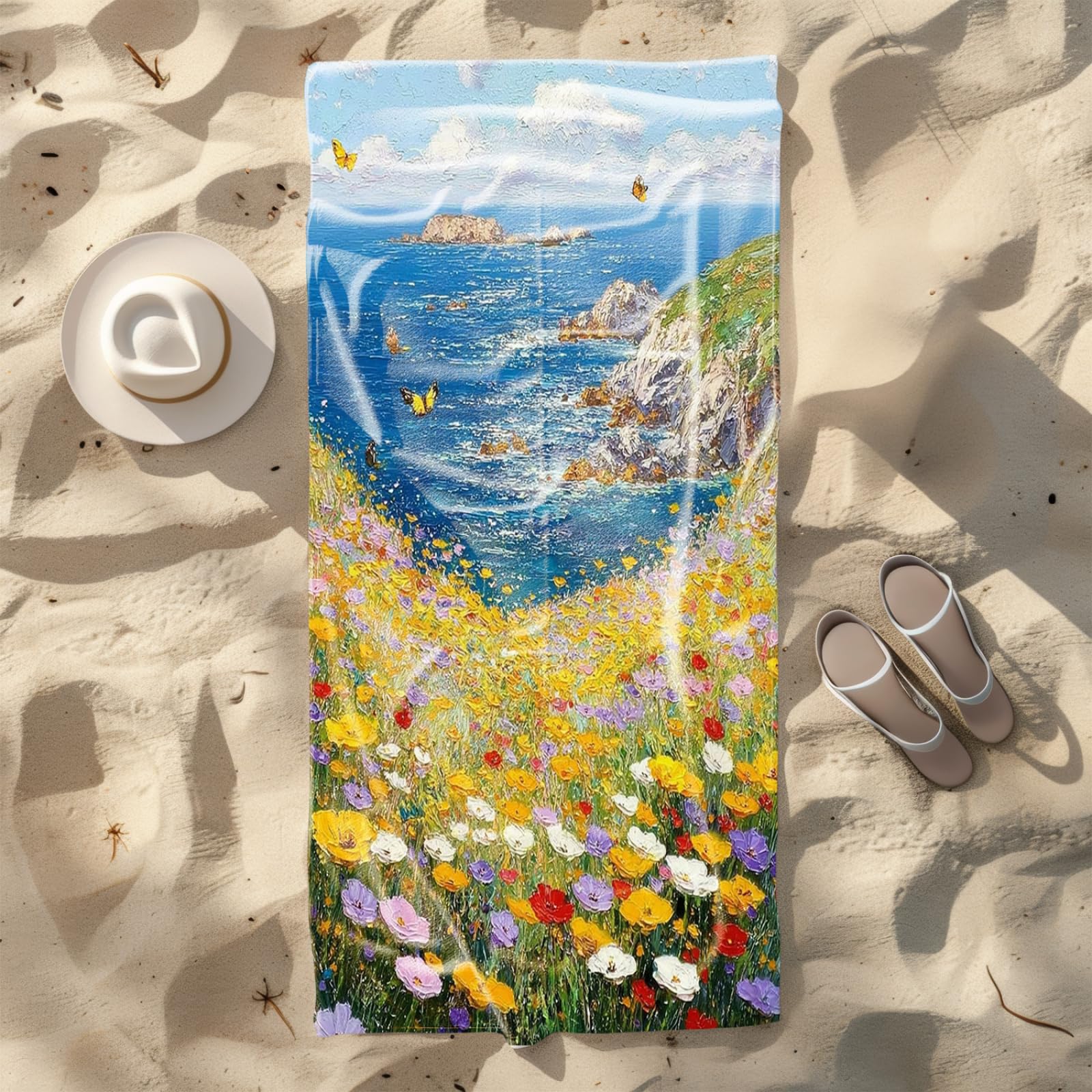 Beach Towel Blue Ocean Island Microfibre Towel for Women Men,Gym Towel for Travel Swim Camping,Quick Fast Dry,Travel Essentials,Swimming