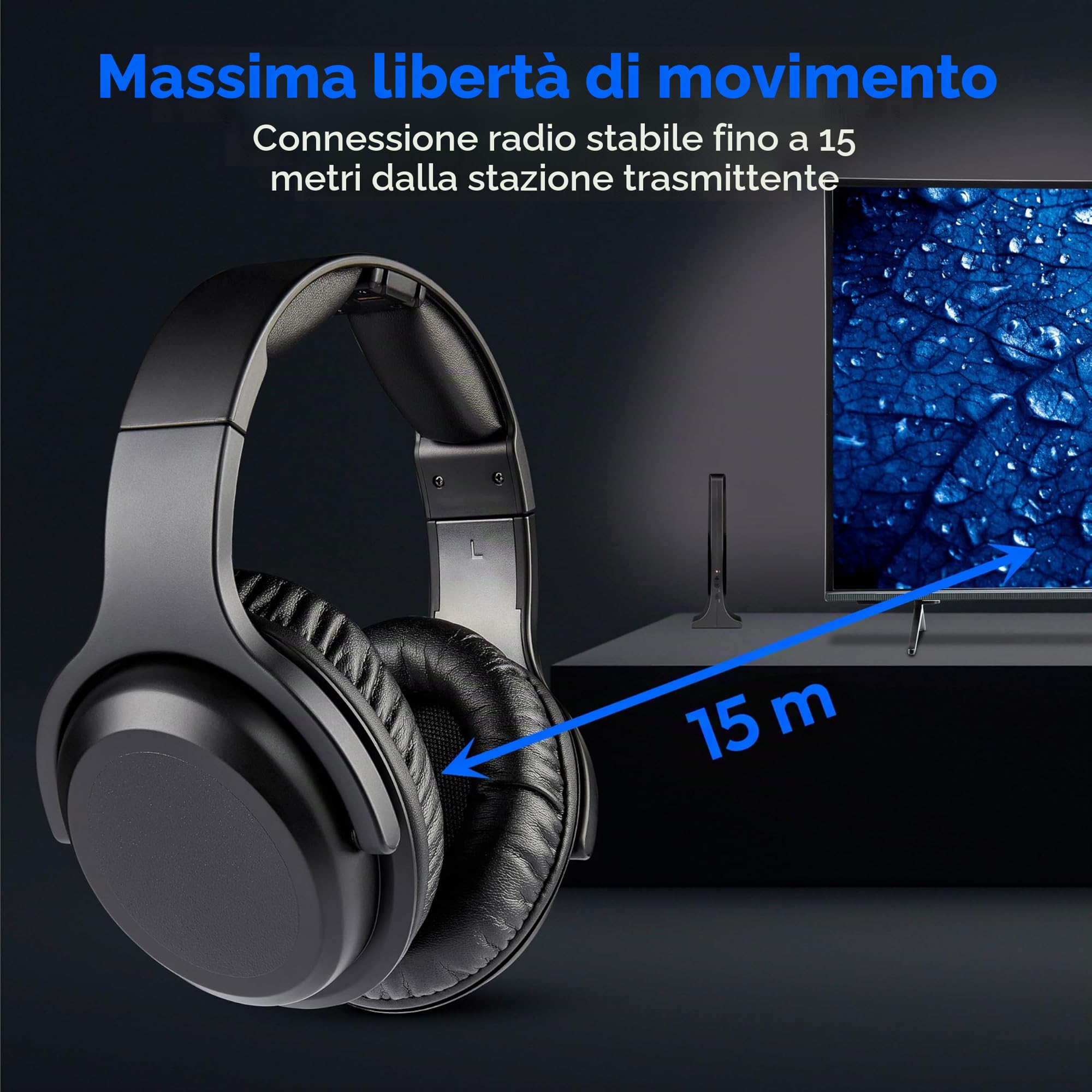 MEDION Cuffie wireless HS-1 (per TV, portata fino a 15 m, con base di ricarica, Over Ear, comfort elevato, USB-C, MD40006)