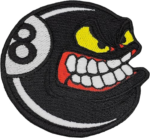 Parche bordado de bola de billar negro enojado número ocho. Tamaño 3,5 x 3,5 pulgadas. disponible en Yaxa Peru