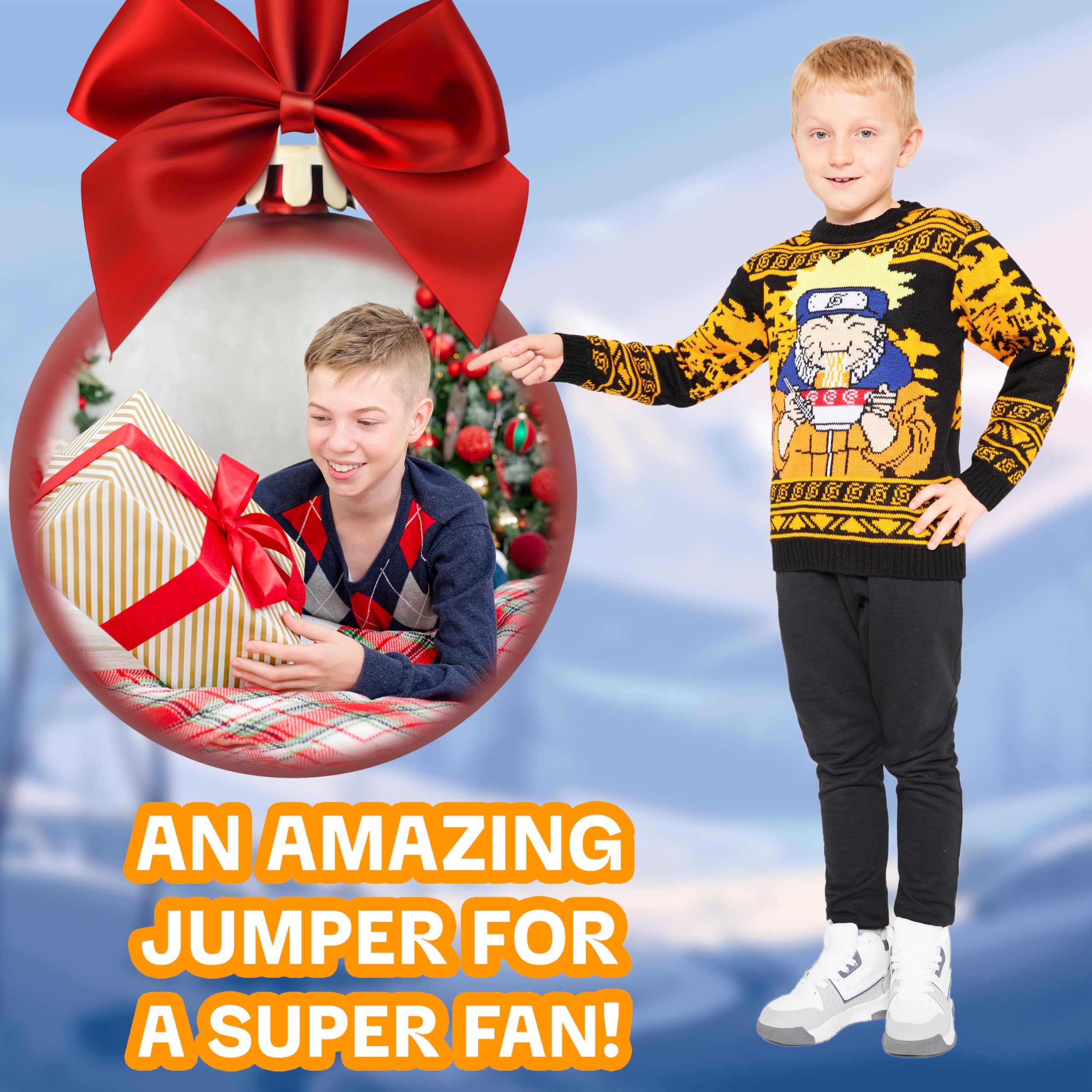 NARUTO Jersey Navideño Niños Anime Suéter Oficial Tallas 9-16 Años Regalos Sudadera Niño