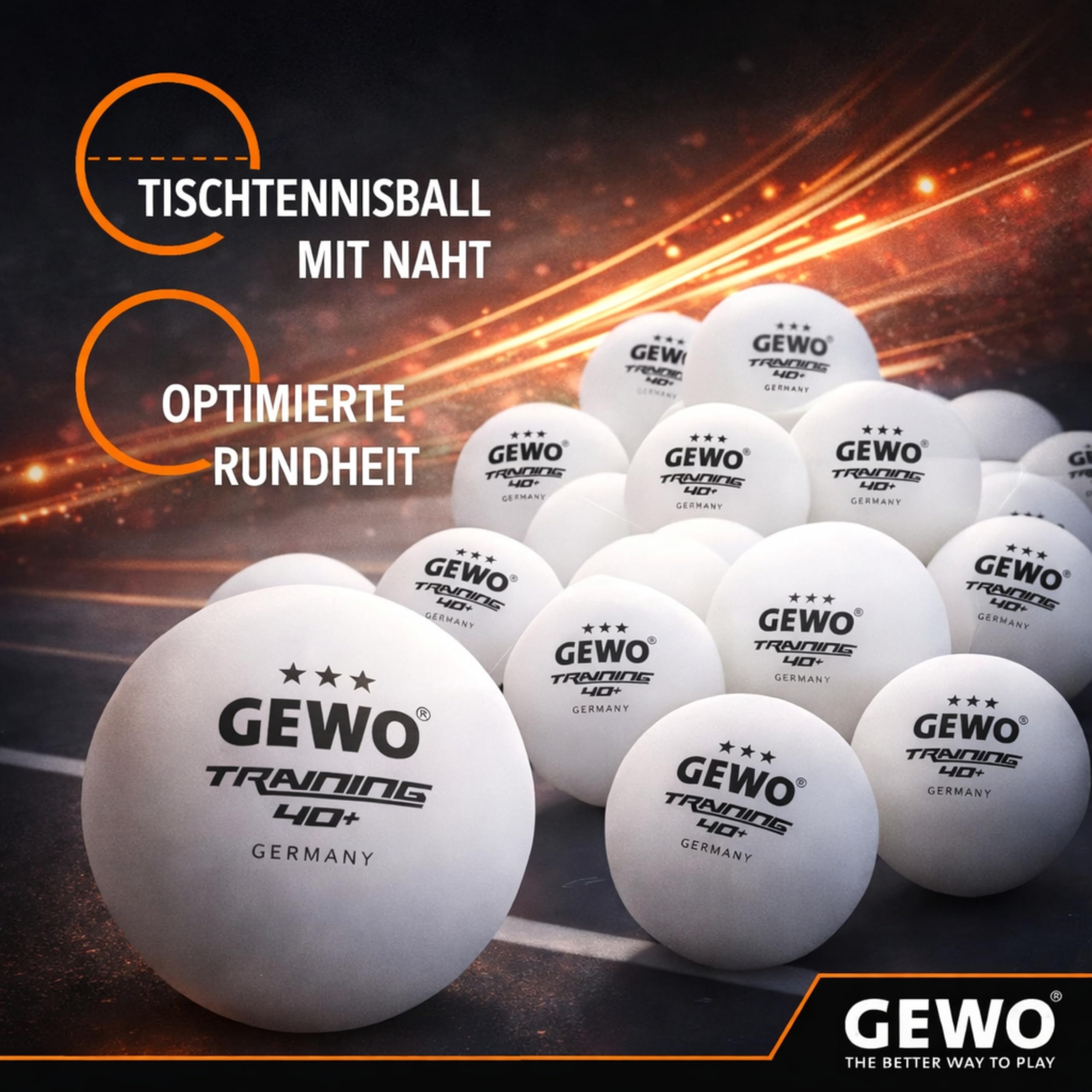 GEWO Piłki do tenisa stołowego do treningu 40+ – 3 gwiazdki z tworzywa sztucznego ABS ze szwem – wysokiej jakości piłki do ping ponga, średnica 40 mm, opakowanie zapasowe, 24 sztuki, kolor biały