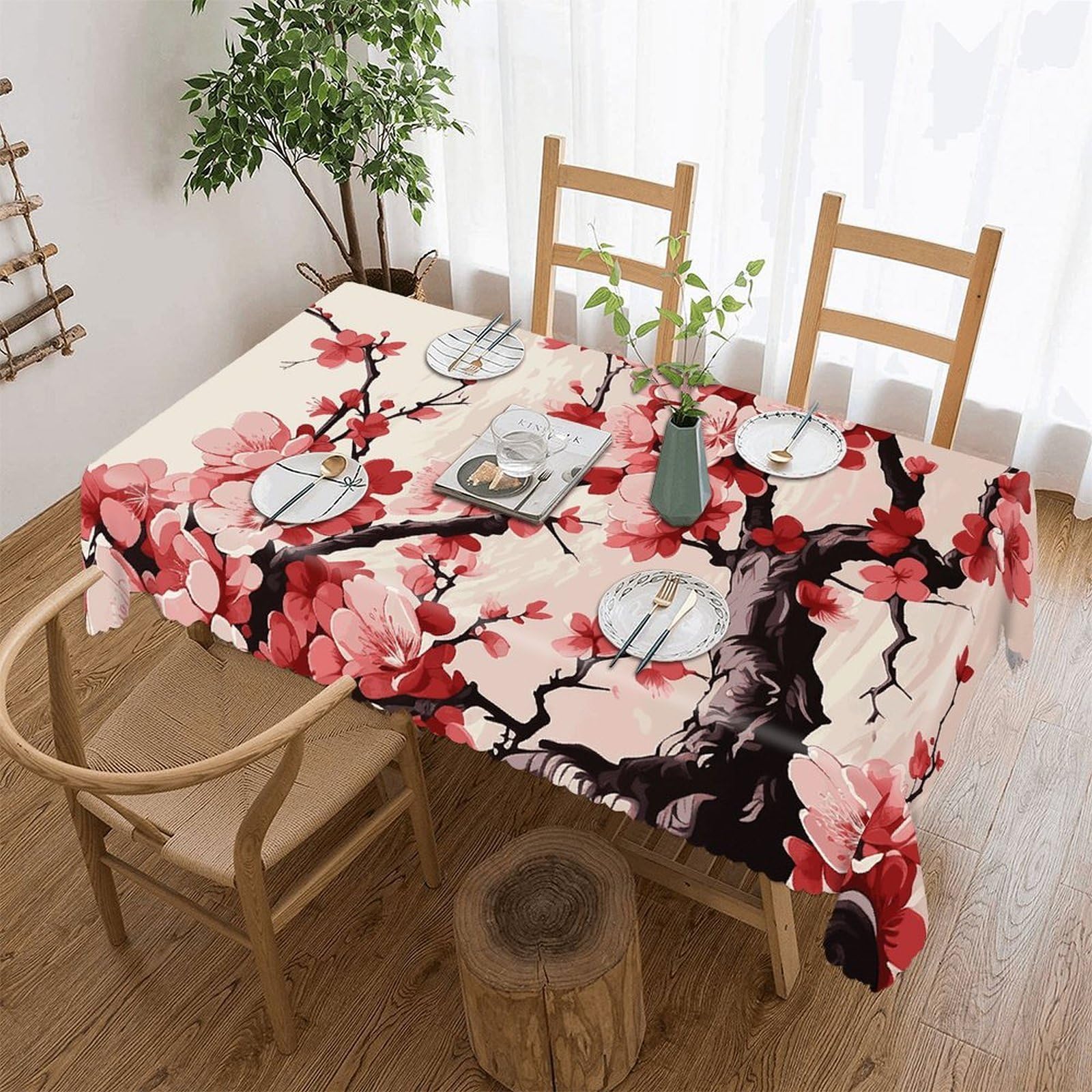 Nappe cerisier japonais rectangulaire et réutilisable pour table de banquet