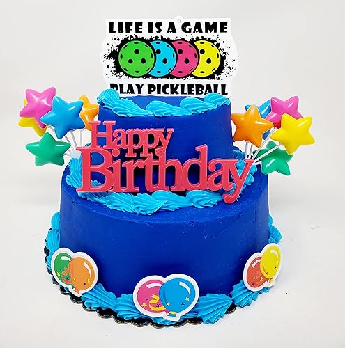Juego de 7 piezas de decoración de pastel de cumpleaños con temática de pickleball - Life is a Game Play Pickleball