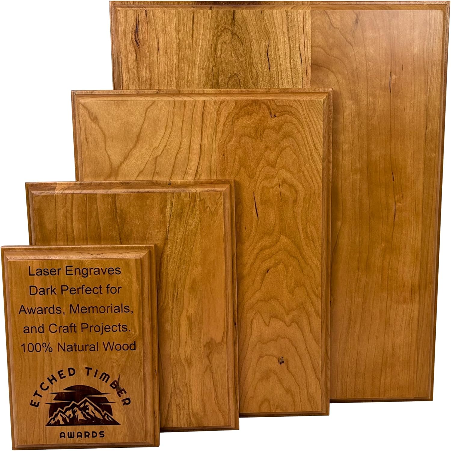 Genuine Cherry Wood Plaque Base – Premium 100% Real Cherry, Double Beveled, ¾" Thick – Laser Engraves Dark – Ideal for Awards, Trophies, Crafts, and Custom Projects – Multiple Sizes (9x12 inch)