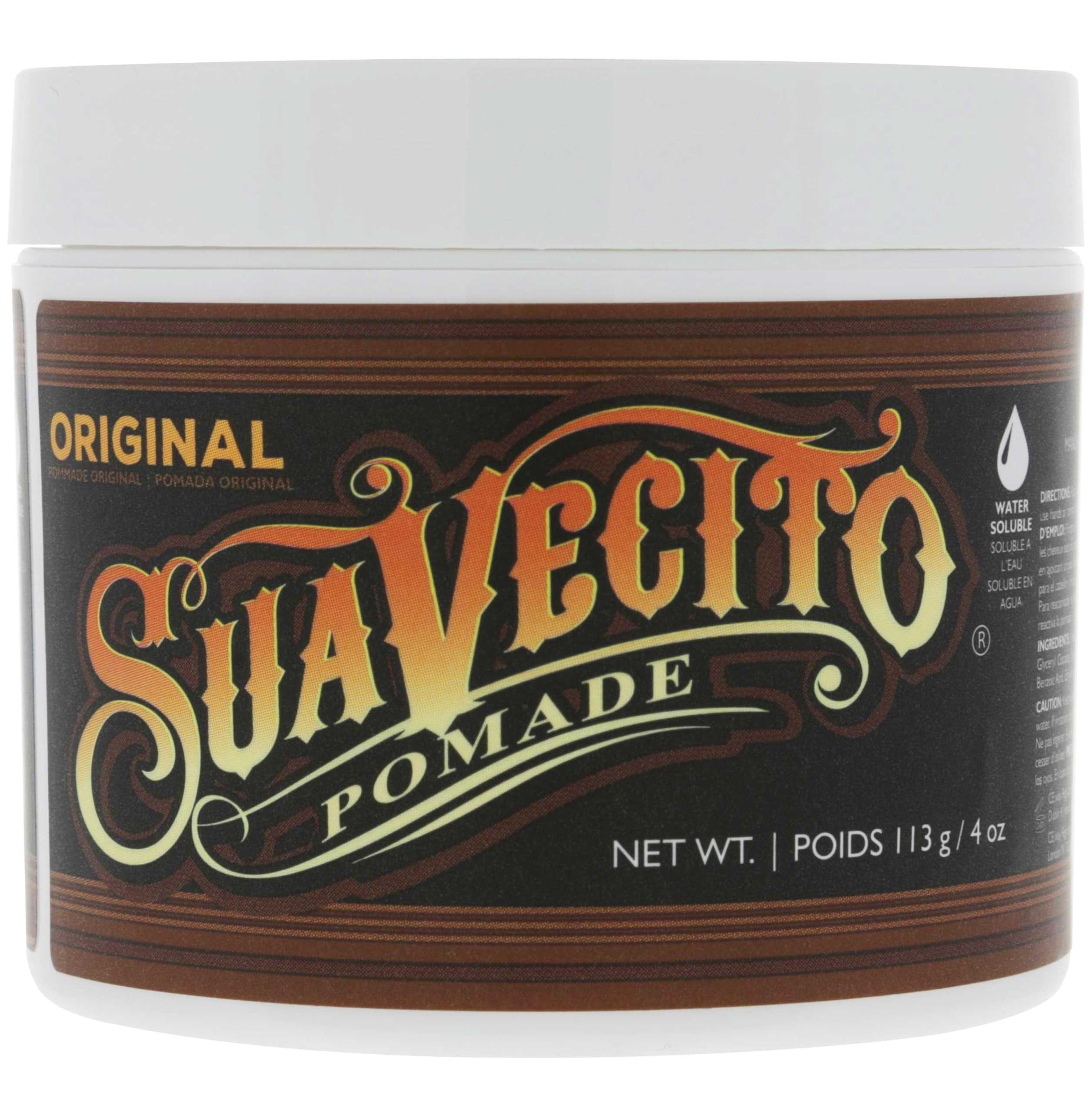 Suavecito Pomade Original Hold, Medium Hold Hair Pomade For Men, Medium Shine Water Based Wax, Easy To Wash Out, All Day Hold For All Hairstyles, 4oz/113g