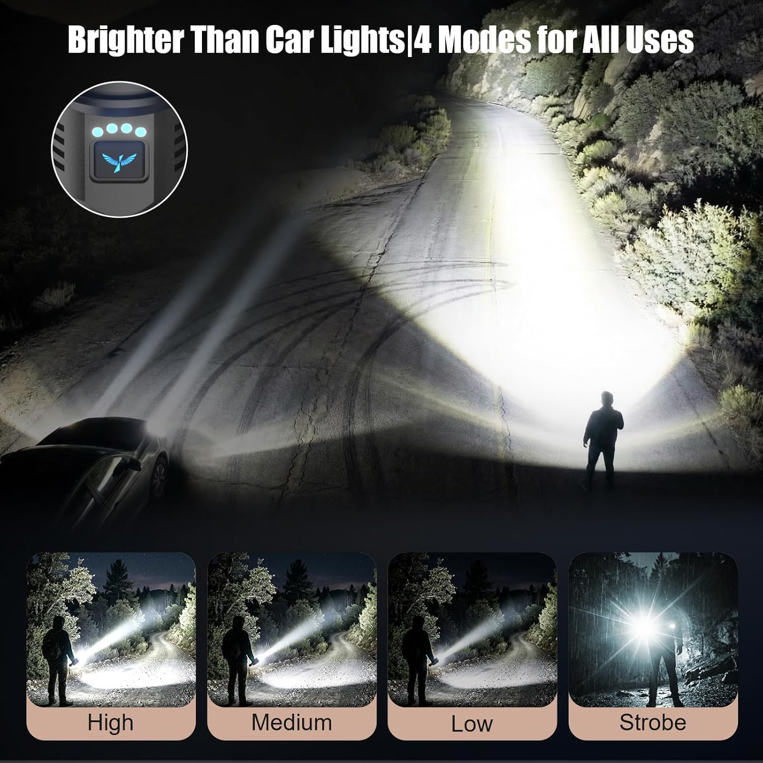 SKYFIRE Brightest Flashlights High Lumens,3000lm Rechargeable Super Bright Flashlight,Zoomable,4 Modes,Waterproof LED Tactical Light for Camping Essentials,Outdoor and Home Emergencies