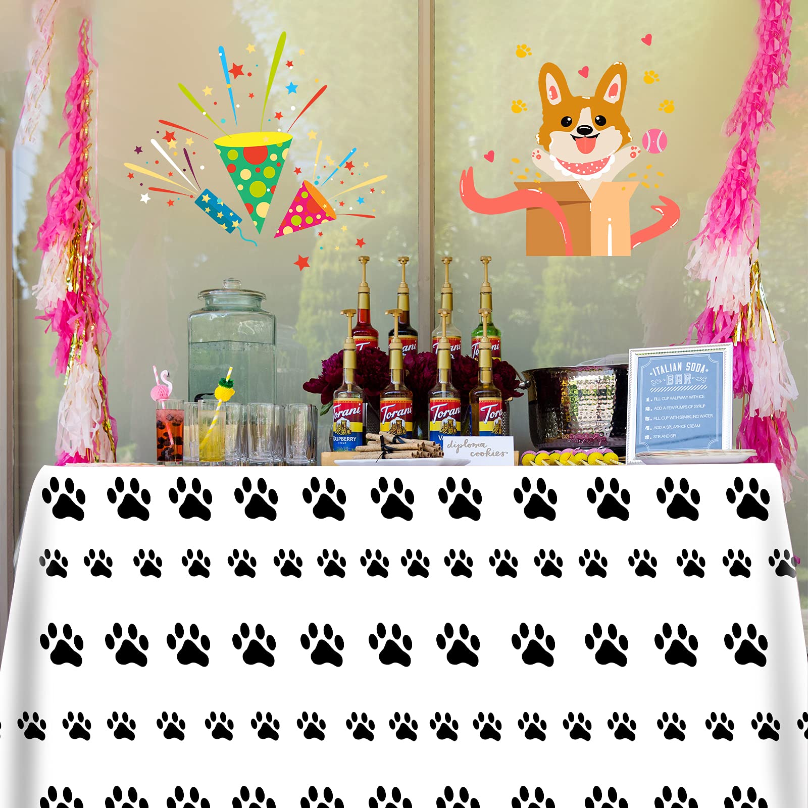 Nappe Fête Thème Chien - Motif Pattes De Chiot 137x274 Cm - Anniversaire Enfant, Décoration Table