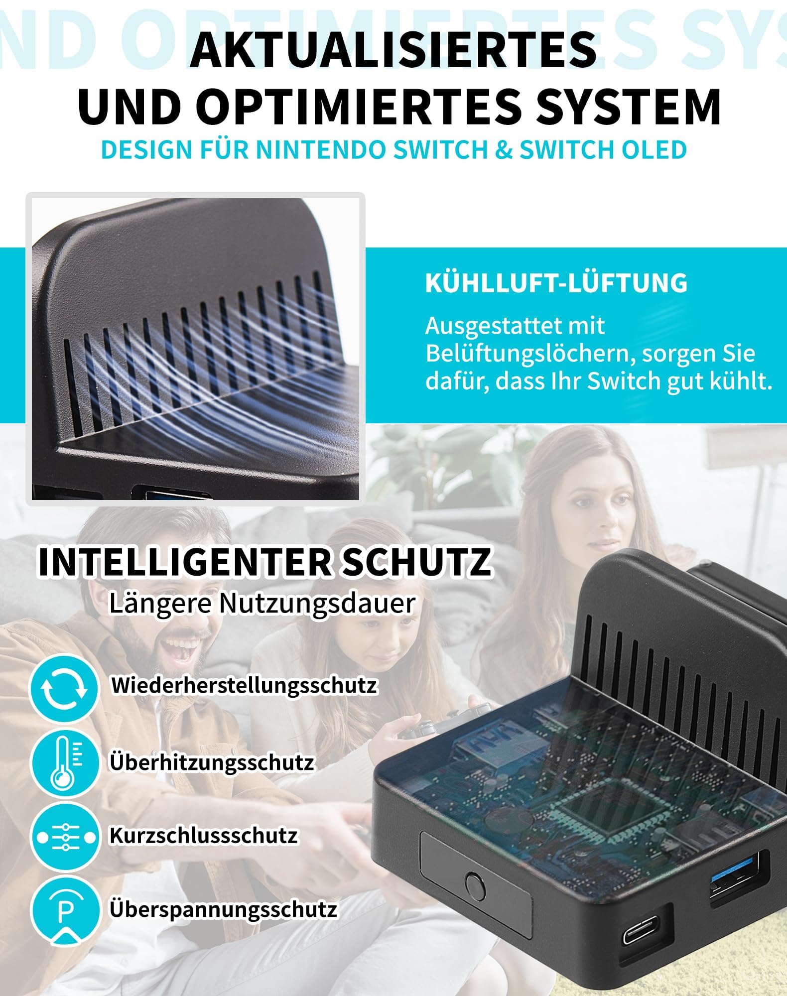 Switch Docking Station für Nintendo Switch/Switch OLED, tragbarer Switch Ladestation Switch Dock 4K HDMI TV Adapter Aufladehalterung mit USB 3.0 Port, Switch Zubehör Ständer für Nintendo Official