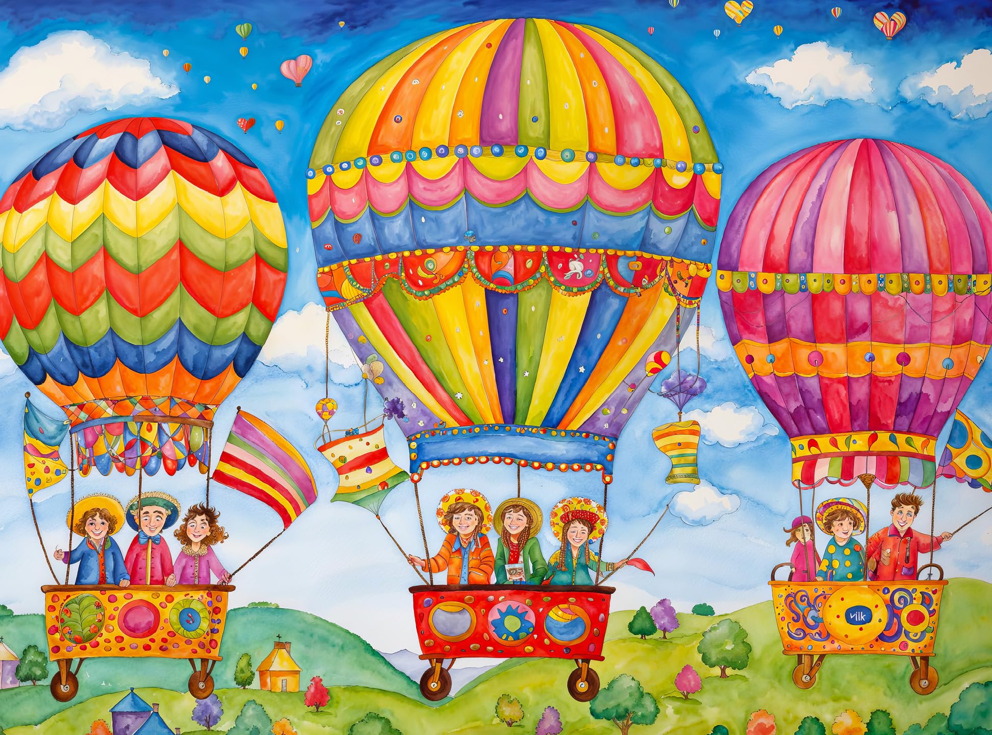 Floating on Cloud Nine by Cross & Glory, 1000 Piece Jigsaw Puzzle for Adults, Vibrant Hot Air Balloon Fantasy Picture