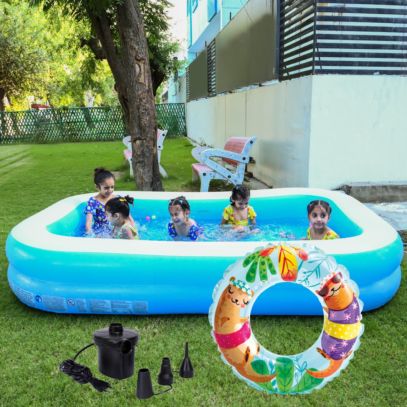 Prime 2 Layers Inflatable Swimming Pool 2 Layer SPA Bath Tub 8.5 Feet with Electric Air Pump and Swimming Ring for Kids and Adults Pack of 1-image-21