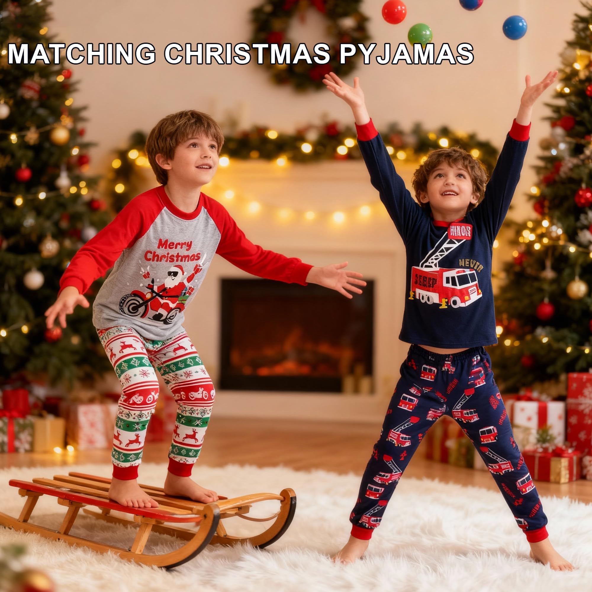 GRPSKCOS Set di 2 pigiami natalizi per bambini, a maniche lunghe, età 2-12 anni