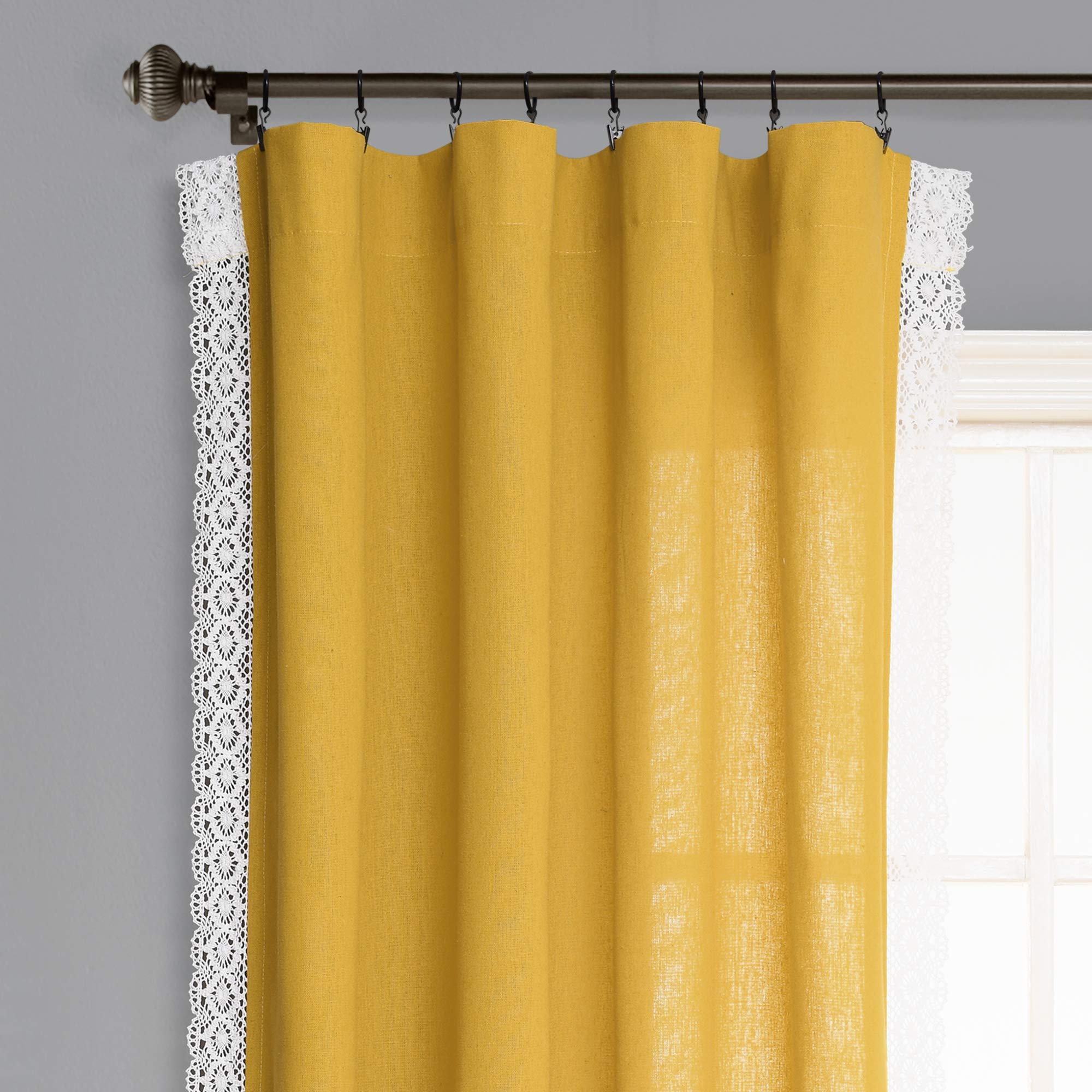 Lush Decor Rosalie Paire de Rideaux de fenêtre Style Rustique pour Salon, Salle à Manger, Chambre à Coucher 213,4 x 137,2 cm Jaune 213,4 x 137,2 cm