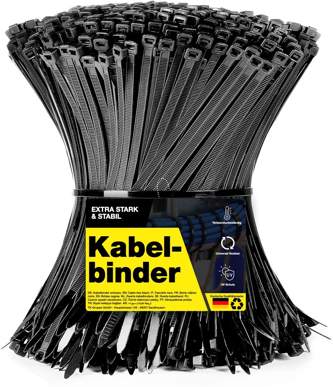 Set di 100 fascette stringicavo nero resistenti agli strappi e ai raggi UV 150 mm x 3,6 mm