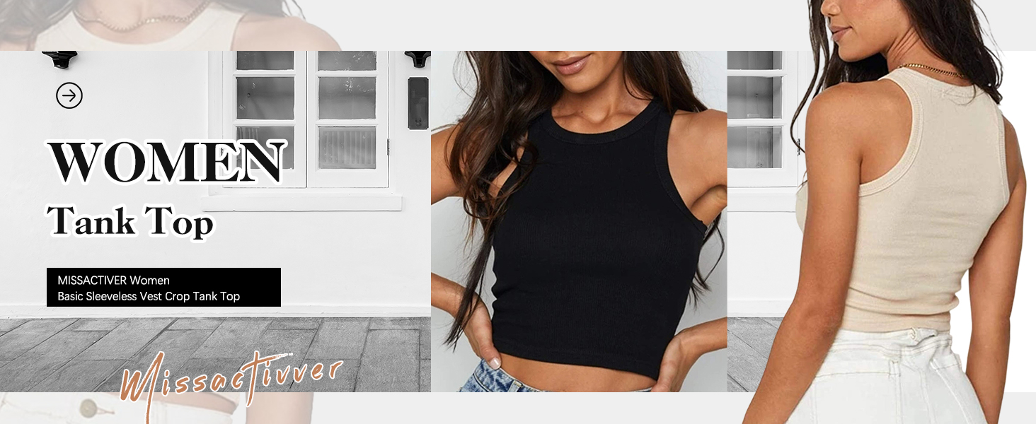 MISSACTIVER Women Basic Sleeveless Vest Crop Tank Top Casual Crew