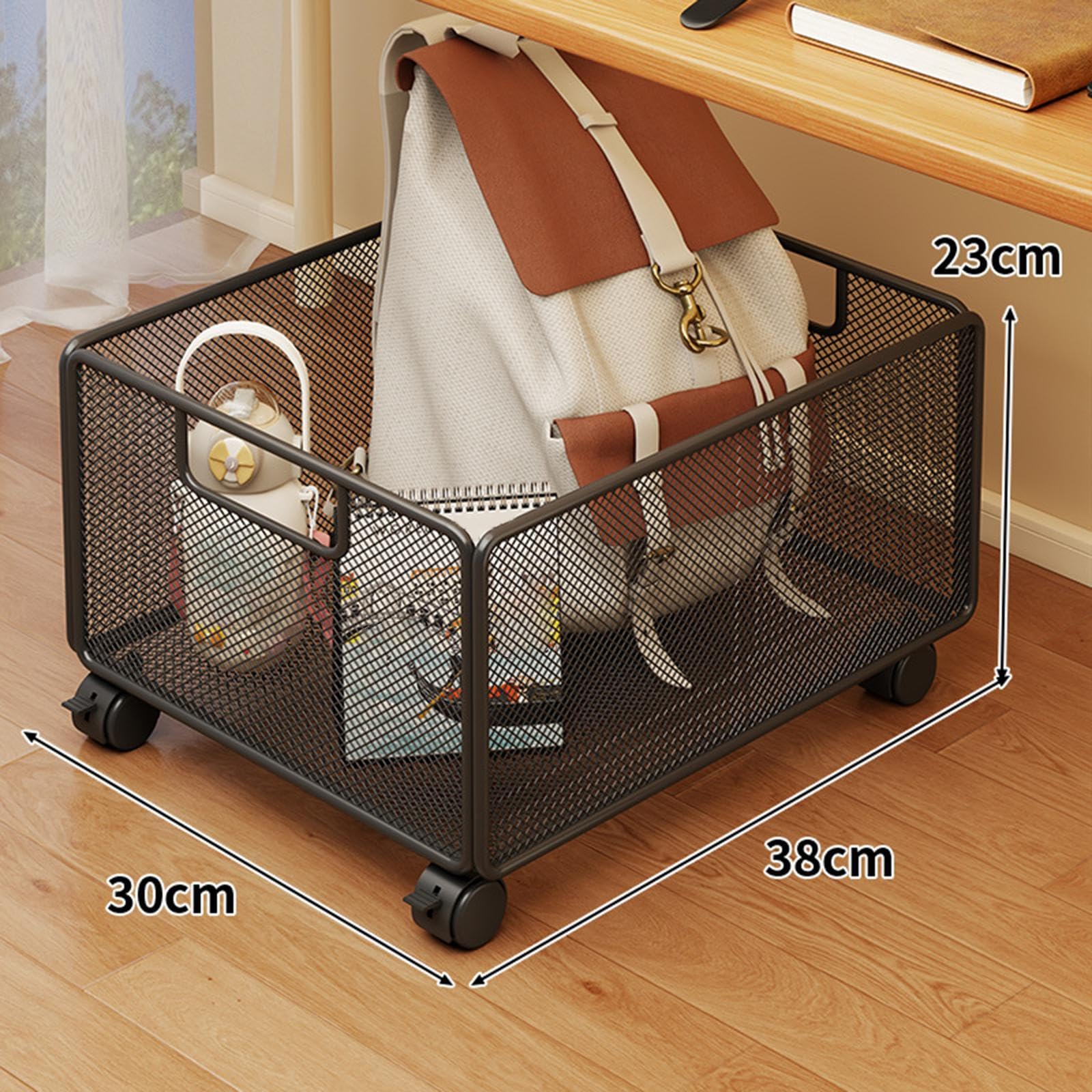 perfk Carrello Portadocumenti in Rete con Ruote, Carrello portaoggetti Portatile da Mettere sotto la scrivania, Organizer con Ruote per dormitorio, 30 Cm X 38 Cm X 23