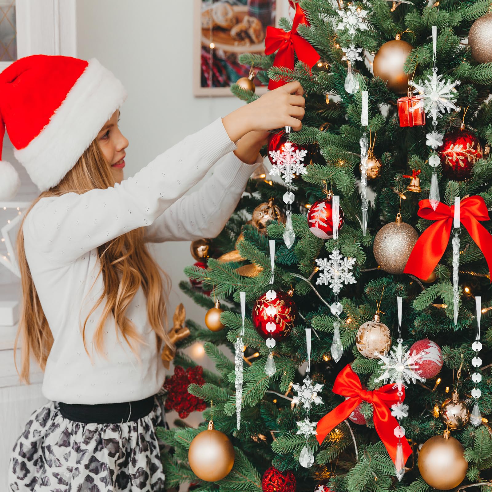 MSQ Lot de 12 décorations de Noël en Forme de et Flocons de Neige Acrylique