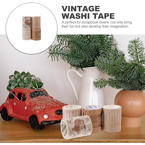 Miniatura 3 de VILLCASE 4 rollos de cinta adhesiva decorativa vintage washi, cinta adhesiva ancha para manualidades, cinta adhesiva para envolver manualidades,