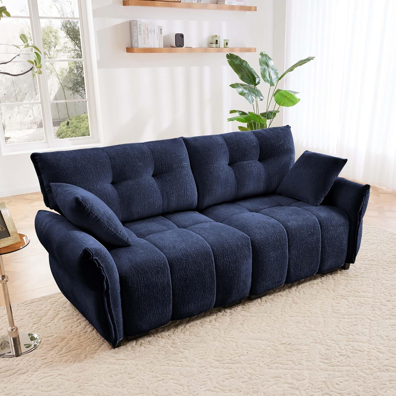 Modern Modular Sectional Sofa, 78.7" Comfy Deep Seat 2-Seater Sofa Oversized Loveseat Sofa, Upholstered Tufted Chenille Sofa with 2 Throw Pillows for Living Room Bedroom Apartment, Blue