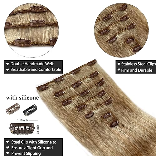 Miniatura 2 de Extensiones de cabello humano real con pinzas, sin costuras, 2.47 oz, 2.47 onzas, extensiones de cabello humano Remy sin costuras, para mujer,