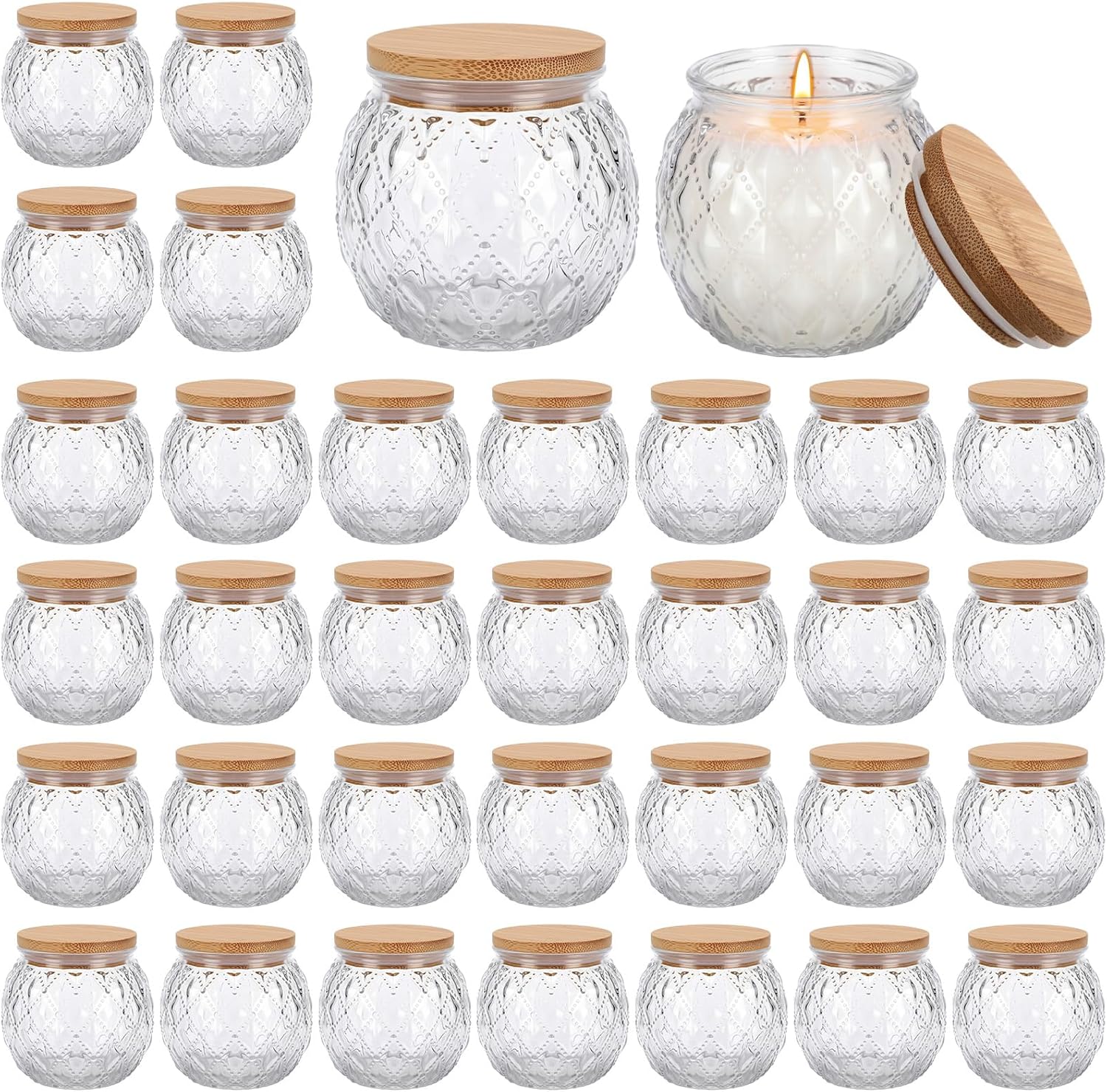 Acellegic 20 Pack Clear Candle Jars for Making Candles 6 oz Empty Glass Candle Making Jars with Bamboo Lids Diamond Texture Candles Containers for DIY, Wedding Souvenirs Gifts, Home Decoration