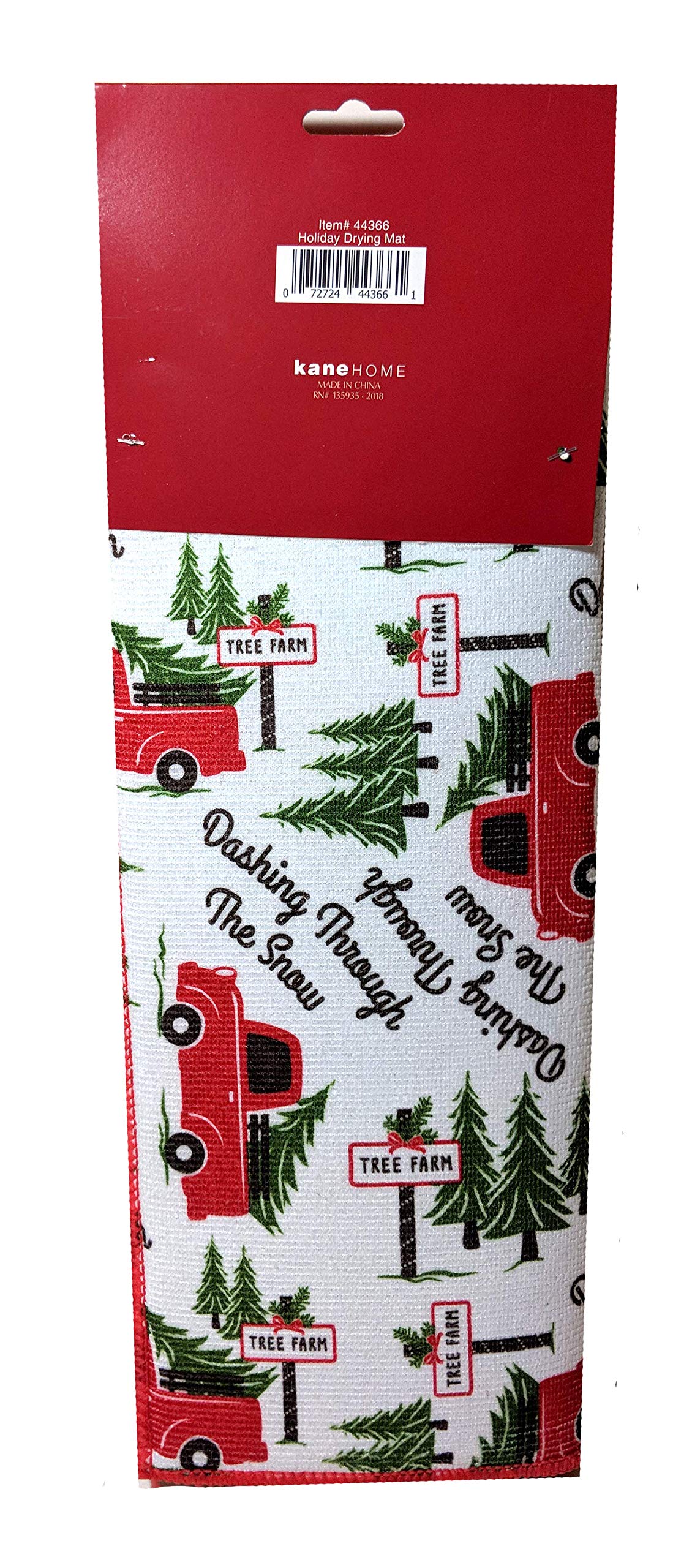 Mata do suszenia naczyń kuchennych, wysoce chłonna mikrofibra z antypoślizgowym spodem, choinka farma czerwona ciężarówka nadruk 40 x 45 cm, ekologiczny podkład w kropki