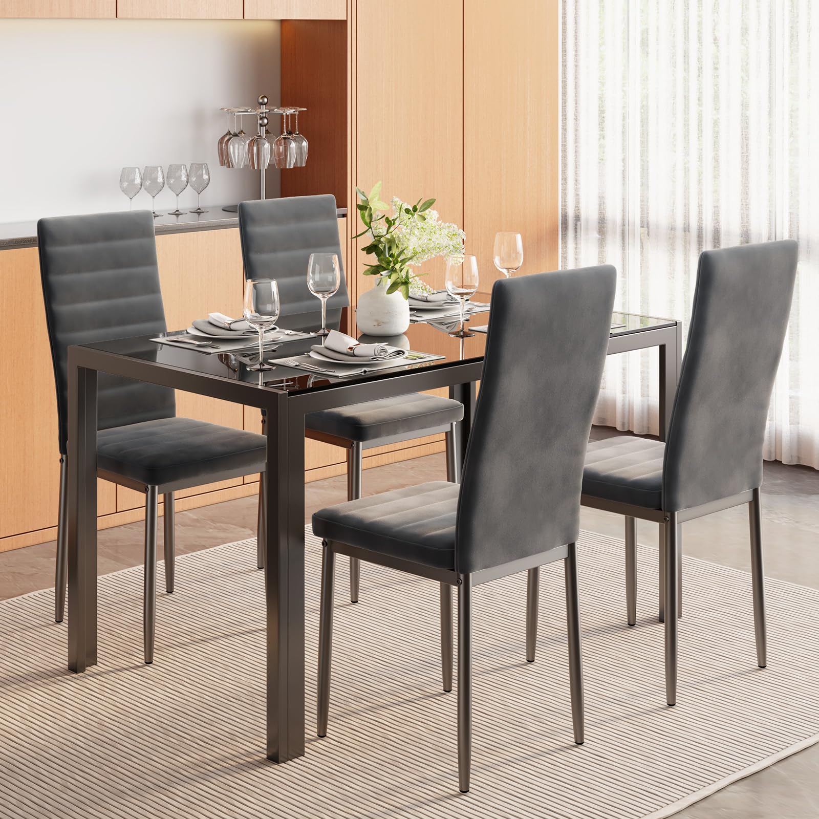 Bealife Esszimmerstühle 4er Set Esszimmerstühle für Küche Esszimmer Samt Sitz gepolsterte Stühle Modern (Dunkelgrau – Bild 2