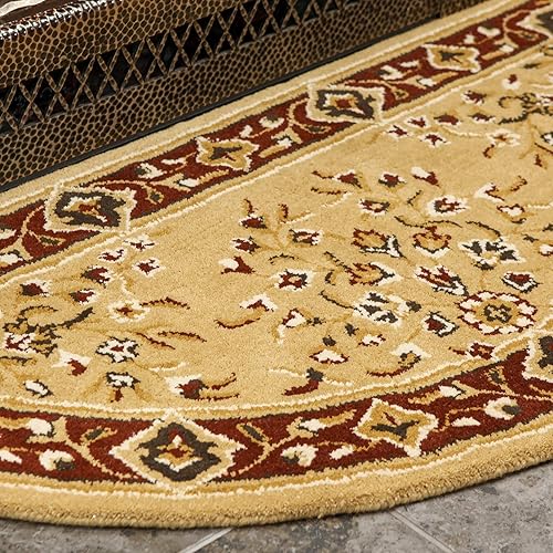 Miniatura 5 de Minuteman International Alfombra de lana oriental beige para hogar, media redonda