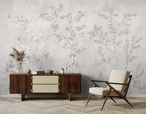 Murwall Bright Chinoiserie Wallpaper Peacock Birds with Fruit Trees Wall Mural Monochrome Chinese Wallpaper