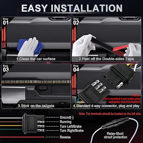 Miniatura 8 de LivTee Barra de luz para puerta trasera de camión, 60 pulgadas, tira de LED con freno rojo, luces de giro inversas, color blanco, rojo, accesorios