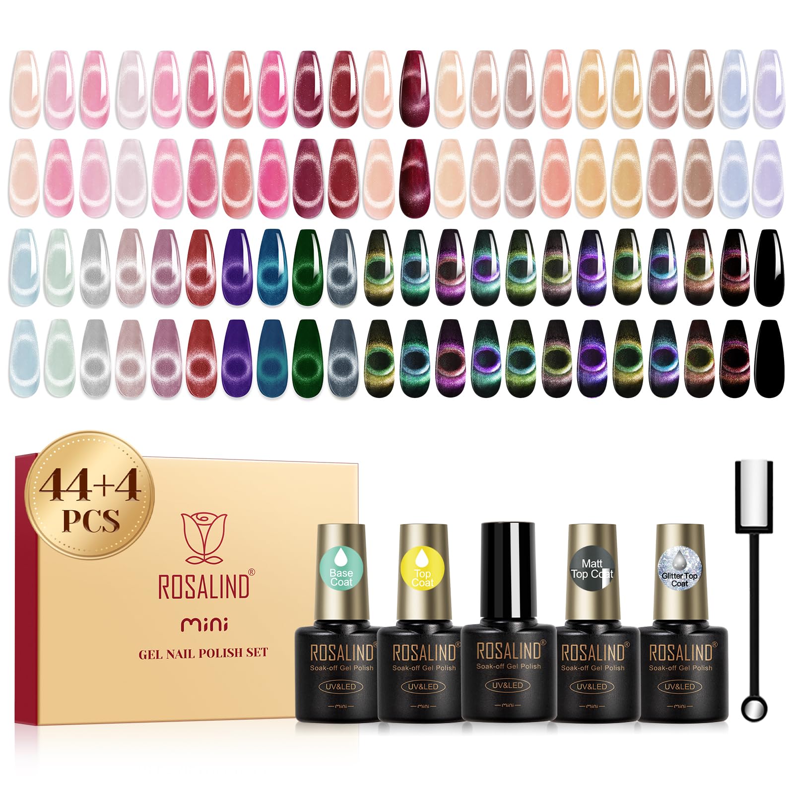 ROSALIND UV Nagellack Magnetisch Set,48Stück Rosa Rot Cat Eye Gel Nagellack
