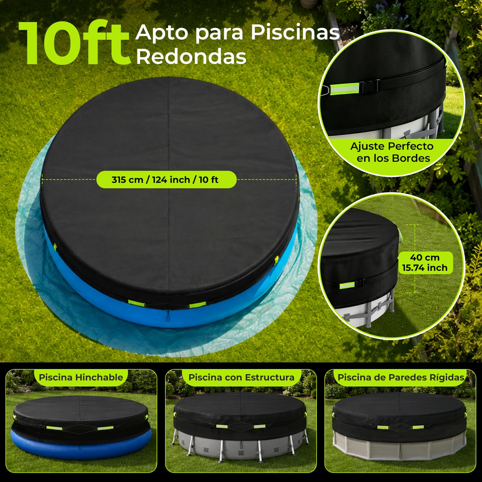 Cobertor Piscina Adecuada para Piscinas Redondas de Ø 260–305 cm