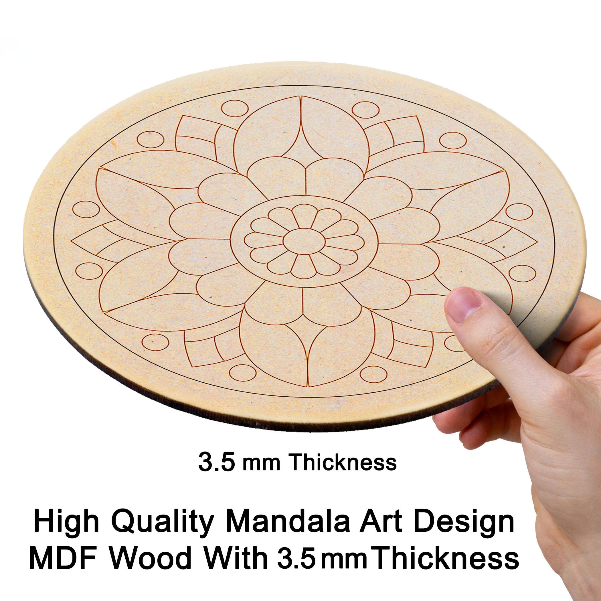 AJANTA ROYAL Wooden Pre Marked Circle MDF 3.5 mm Thick Round Cutouts for Art & Craft, DIY Painting - Mandala Art, Pyrography - (8x8 Inch) Qty:10 3