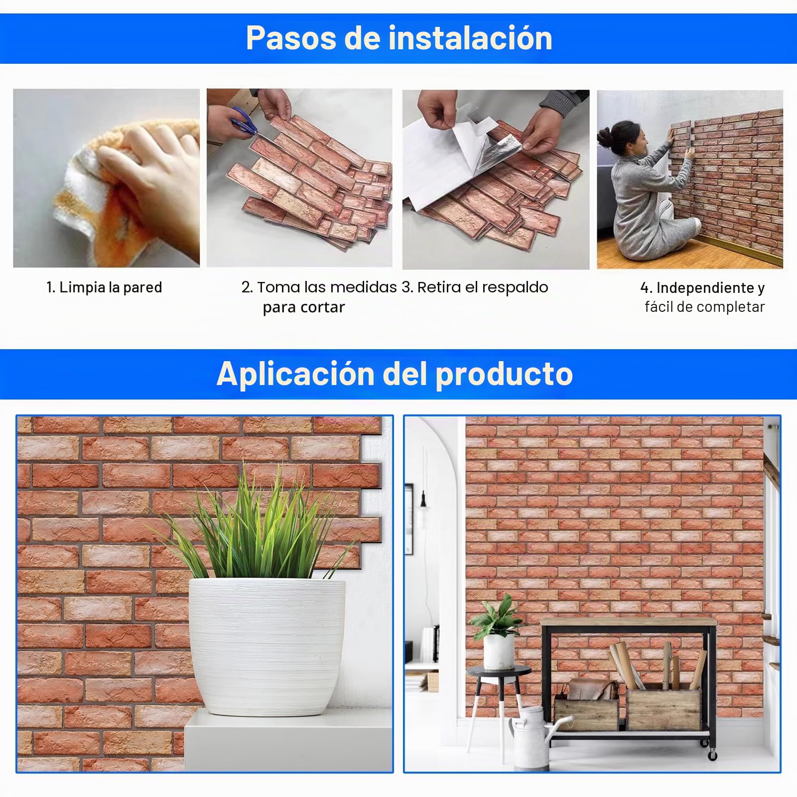 XNZMYN 30 Pieza Papel 3D Rojo Ladrillo Pared Autoadhesivo, Grueso Impermeable PVC Panel Decorativo para Cocina, Oficina y Dormitorio