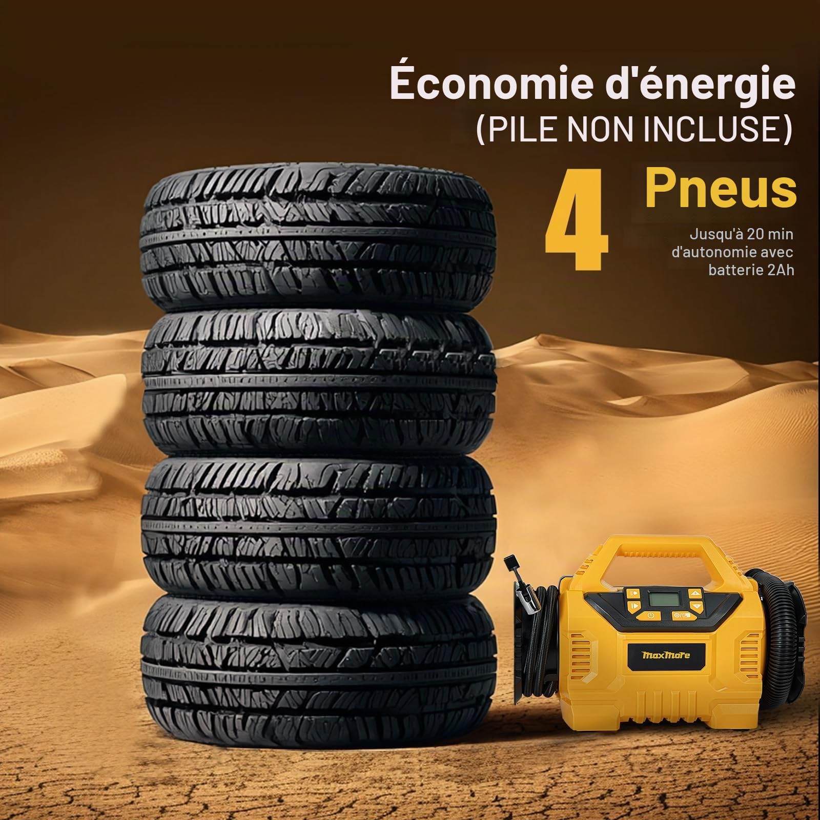 MaxMore Gonfleur de pneu portable compatible avec batterie DeWalt 20 V (outil uniquement), pompe à compresseur d'air sans fil haute pression 160 psi, jauge numérique, arrêt automatique, lumière LED