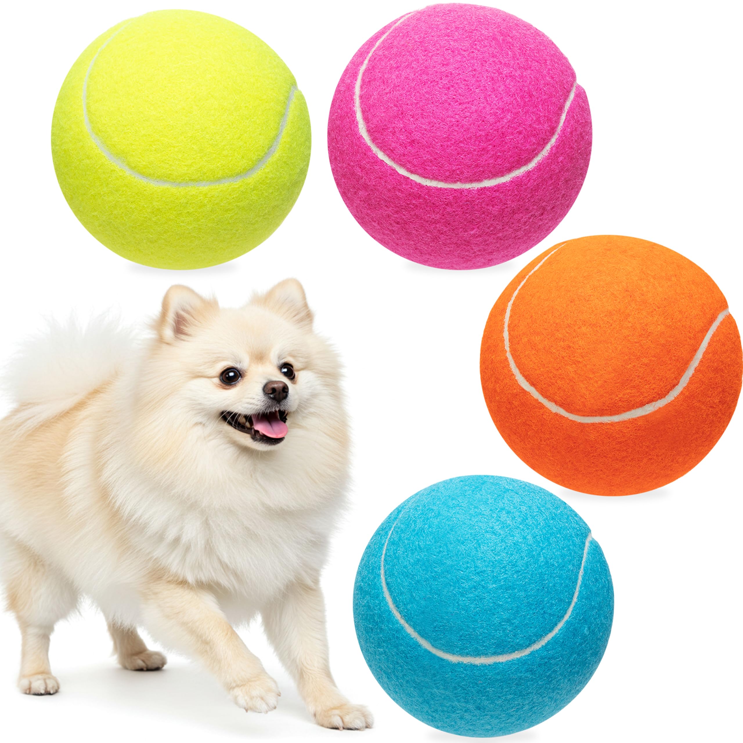 4 Pack Large Dog Tennis Balls 4 inch Interactive Dog Toy Ball for Outdoor Indoor Playing Training Sports