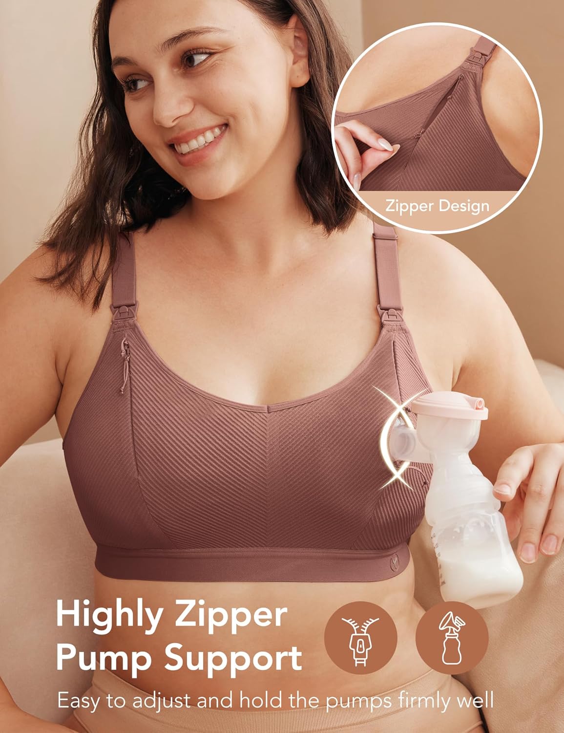 Pumping Bra Hands Free Zip Opening Seamless Nursing Bras for Breastfeeding High Support Nursing & Pumping Bra in One - Image 2