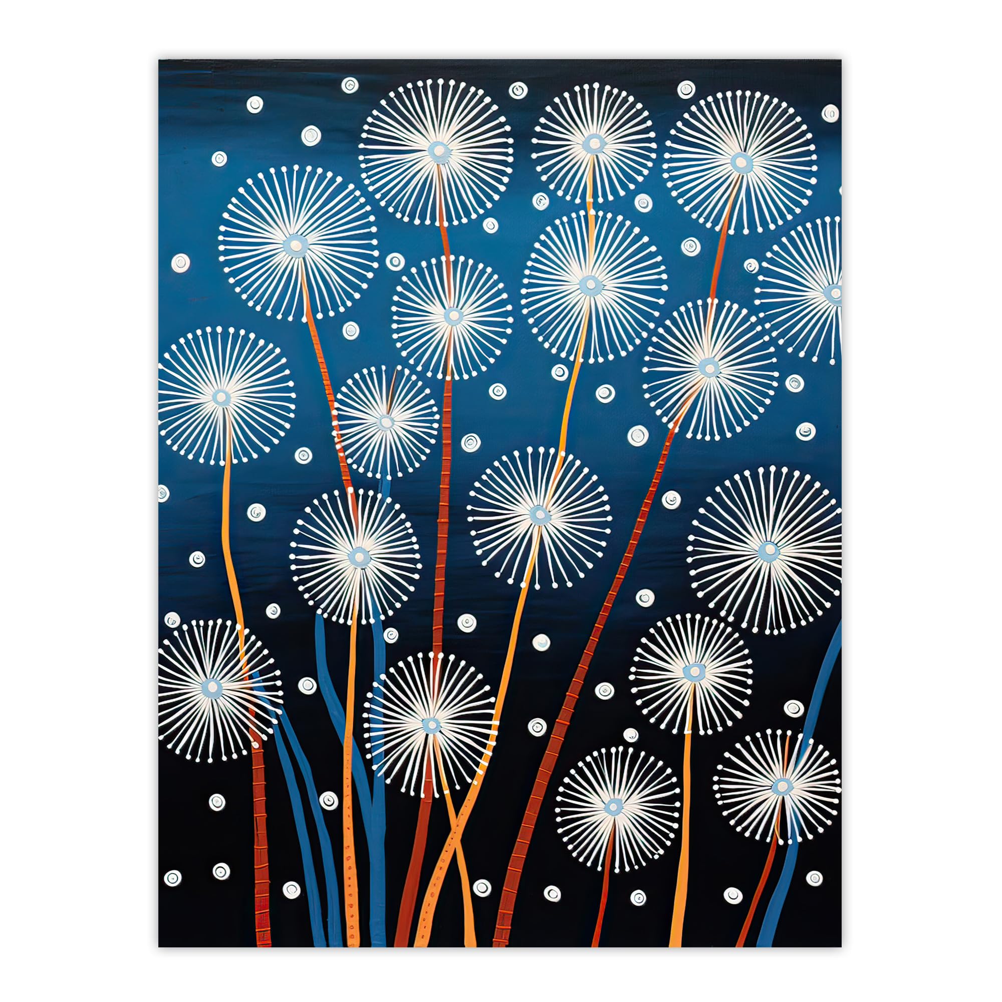 Artery8 Dandelion Seeds Fireworks Folk Art Painting Blue Large Wall Art Poster Print Thick Paper 18X24 Inch