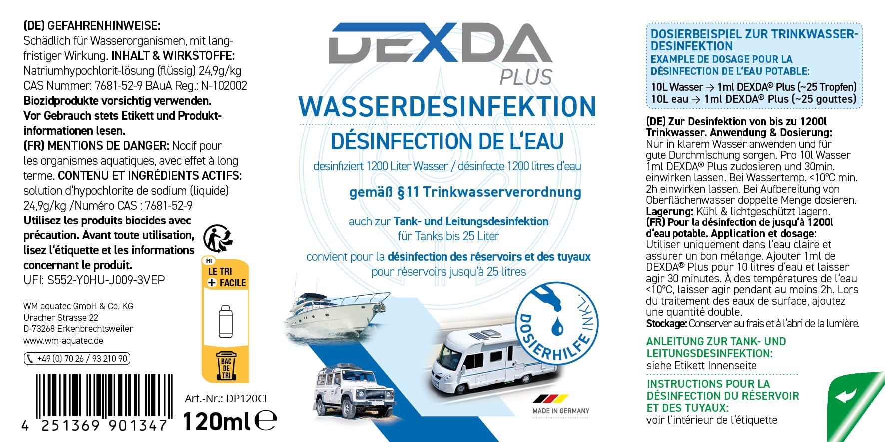 WM aquatec DEXDA Plus do dezynfekcji wody pitnej (120 ml)