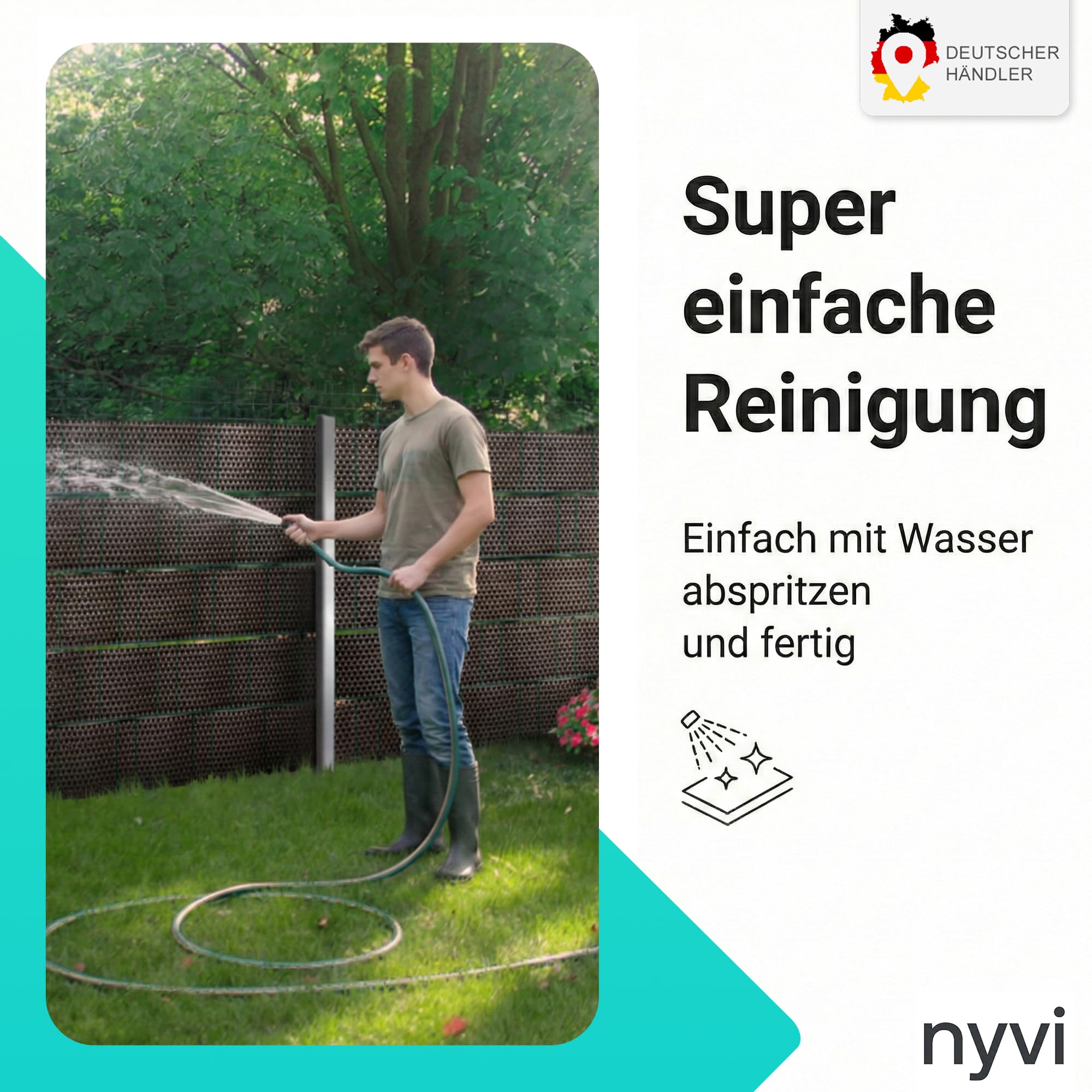 NYVI Polyrattan Sichtschutzstreifen Privafence Weiß 255 x 19 cm 10 Rollen (25,5 Meter) - SPARSETS - Sichtschutz für Doppelstabmatten Zaun - Premium Zaunsichtschutz