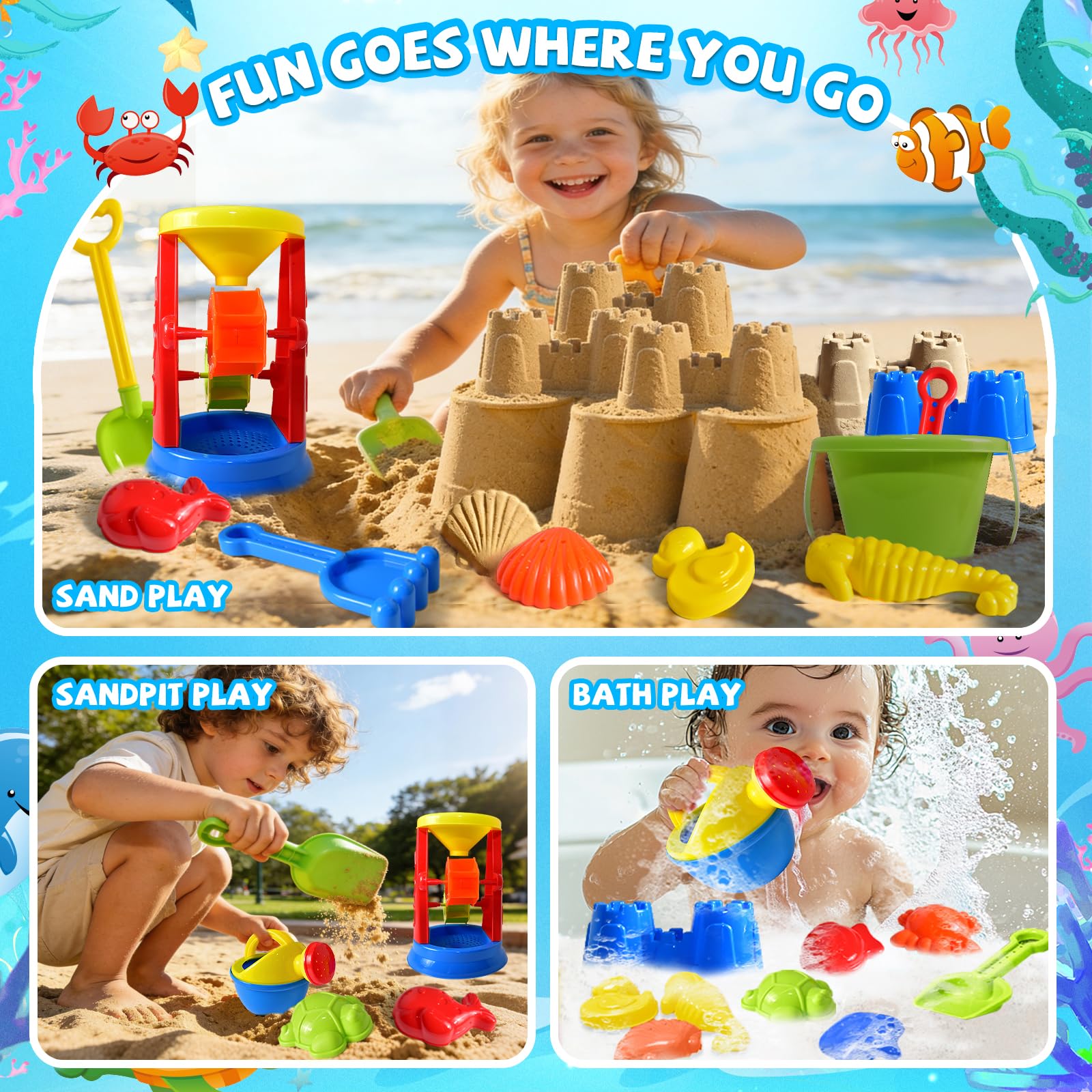 19-teiliges Strand-Sandspielzeug-Set für Kinder, Sandkastenspielzeug, Strandmuscheln, Strand- und Strandspielzeug, Sandbox-Spielzeug für Kinder
