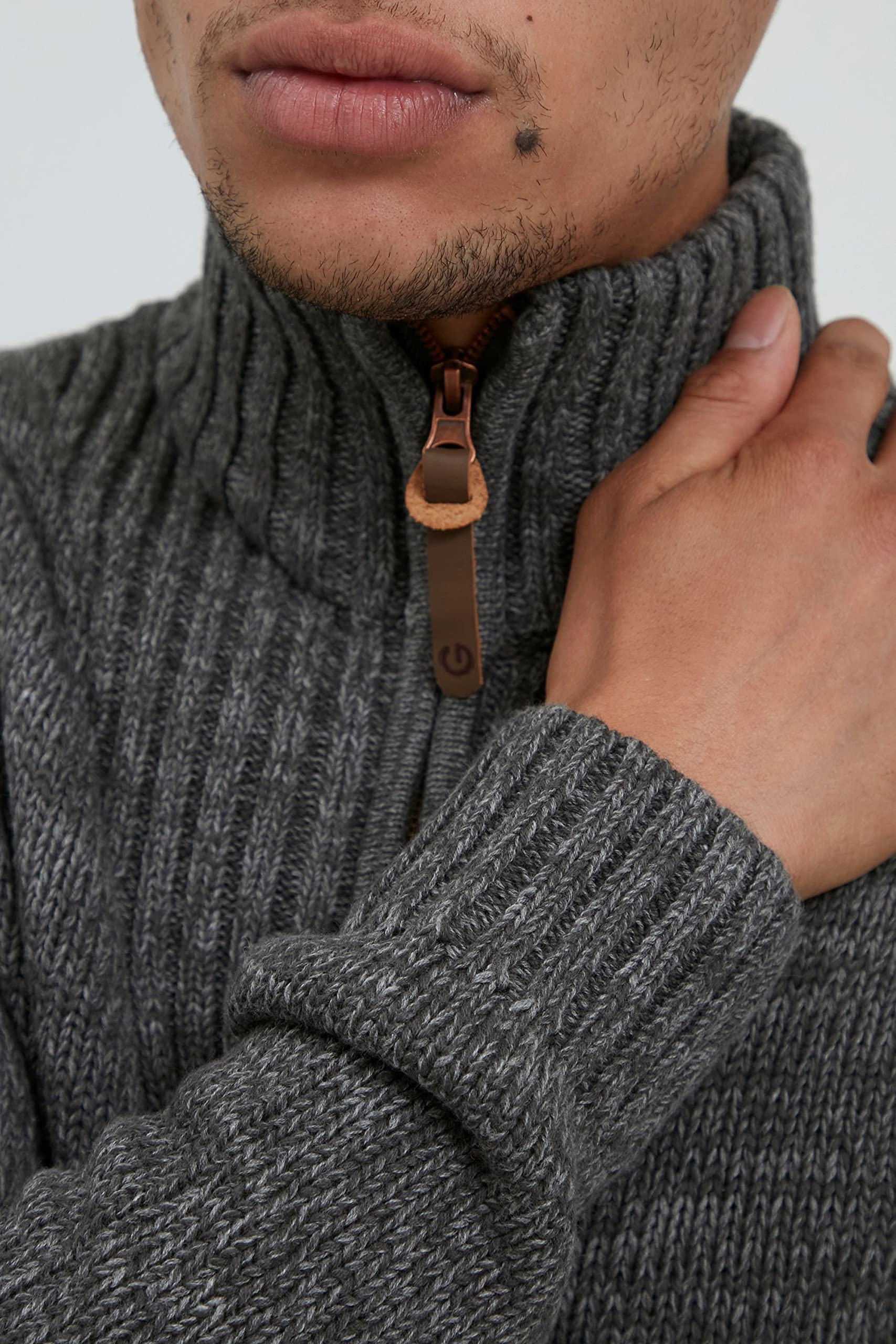 !Solid SDPomeroy Herren Strickjacke Cardigan Grobstrick Pullover mit Stehkragen Reißverschluss 100% Baumwolle Regular fit