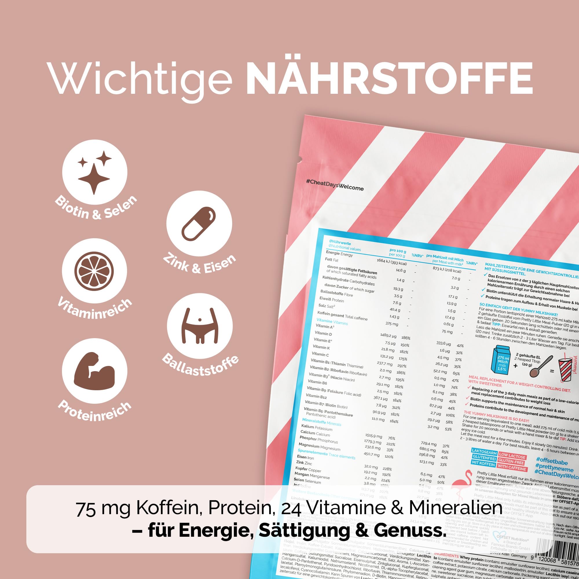 OFFSET Nutrition Abnehm Shake Frappuccino [nur 208 KCAL pro Shake] - 28 Portionen | Mahlzeitersatz | Diät Shake mit 24 Vitaminen & Mineralien | Glutenfreie Trinkmahlzeit