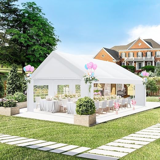 COBIZI 20x20 Tents for Parties Heavy Duty, Party Tent with 4 Removable Sidewalls & 4 Built-in Sandbags, UV 50+, Waterproof, Windproof, White